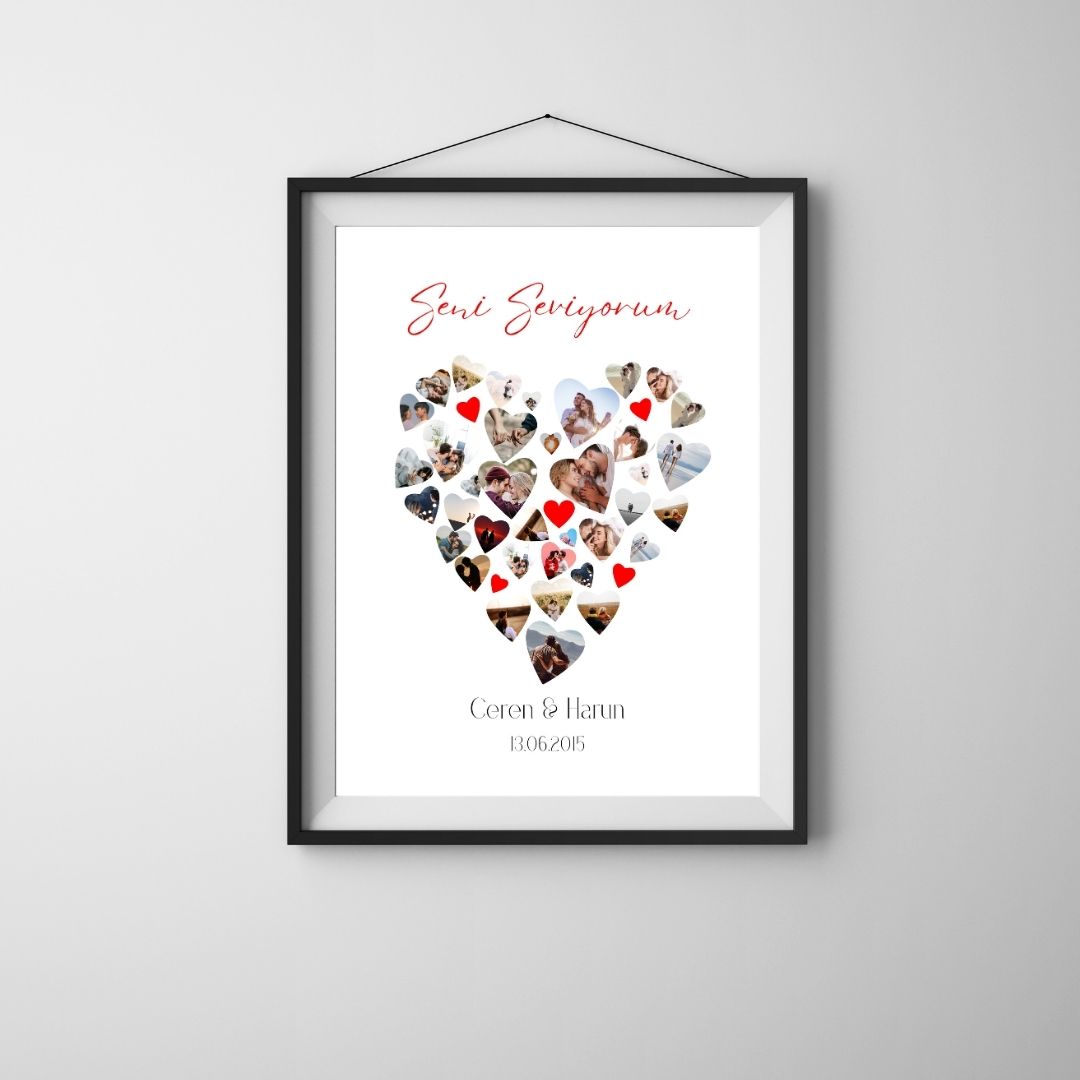 Sevgiliye Hediye Baskı Kalp Temalı Tarihli Özel Baskı