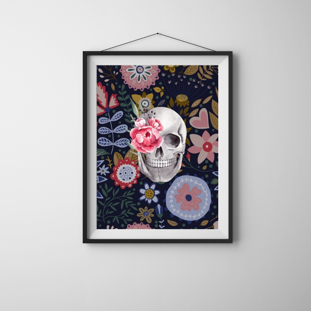 Skull and Flover Digital Art Fotoğraf Baskısı
